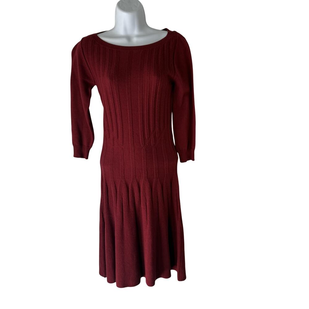 Max Studio Dress Y2k Medium Red Sweater Knit Fit Flare Ribbed Pullover